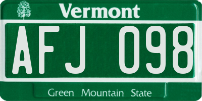 VT license plate AFJ098