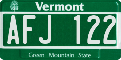 VT license plate AFJ122