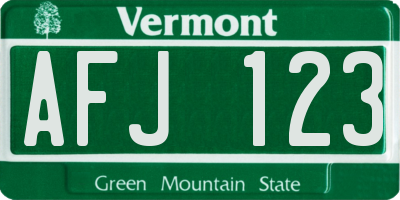VT license plate AFJ123