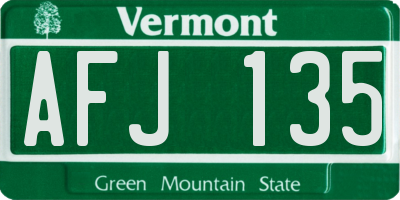 VT license plate AFJ135