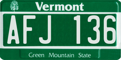 VT license plate AFJ136