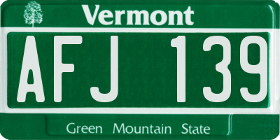 VT license plate AFJ139