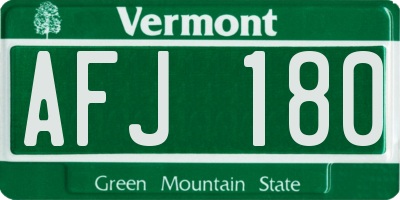 VT license plate AFJ180