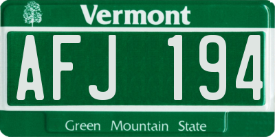 VT license plate AFJ194