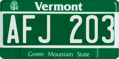 VT license plate AFJ203