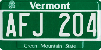 VT license plate AFJ204