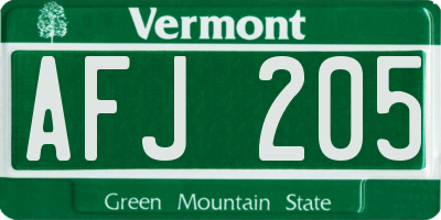 VT license plate AFJ205
