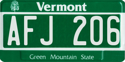 VT license plate AFJ206