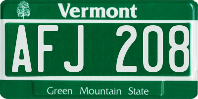 VT license plate AFJ208