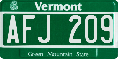 VT license plate AFJ209