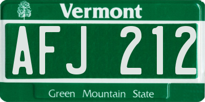 VT license plate AFJ212