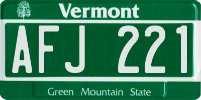 VT license plate AFJ221