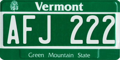 VT license plate AFJ222