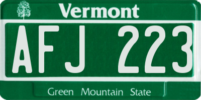 VT license plate AFJ223