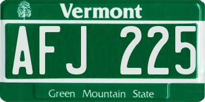 VT license plate AFJ225