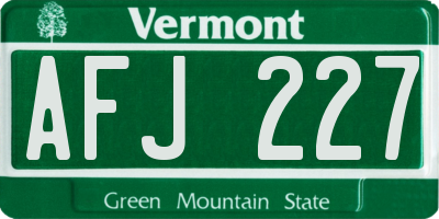VT license plate AFJ227