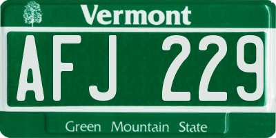 VT license plate AFJ229