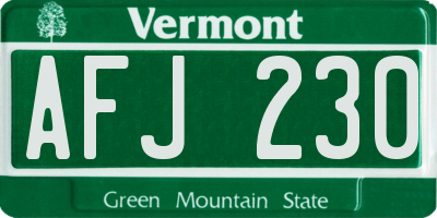VT license plate AFJ230