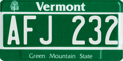 VT license plate AFJ232