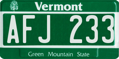 VT license plate AFJ233