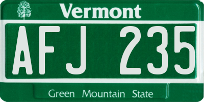 VT license plate AFJ235