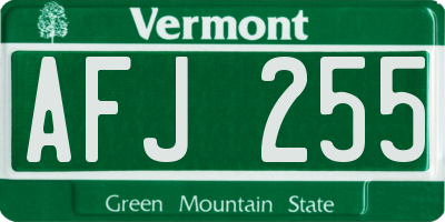 VT license plate AFJ255