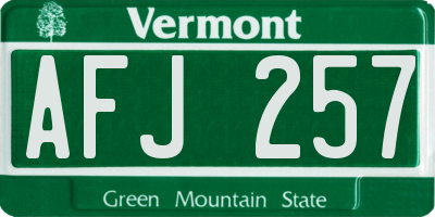 VT license plate AFJ257