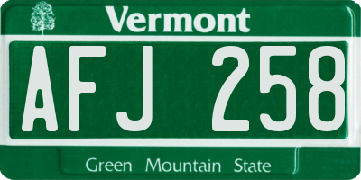 VT license plate AFJ258
