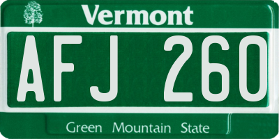 VT license plate AFJ260