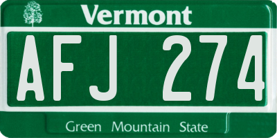 VT license plate AFJ274