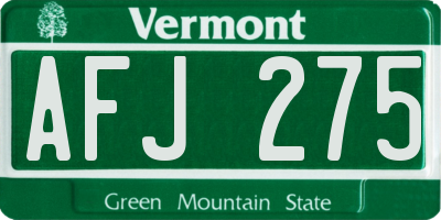 VT license plate AFJ275
