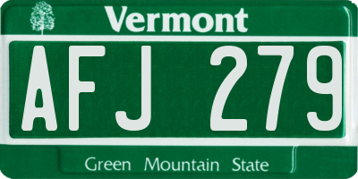 VT license plate AFJ279