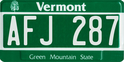 VT license plate AFJ287