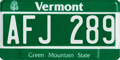 VT license plate AFJ289