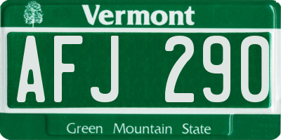 VT license plate AFJ290
