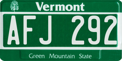 VT license plate AFJ292
