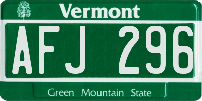 VT license plate AFJ296