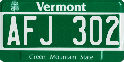 VT license plate AFJ302