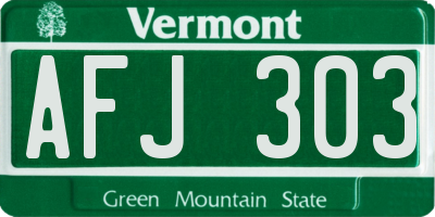 VT license plate AFJ303