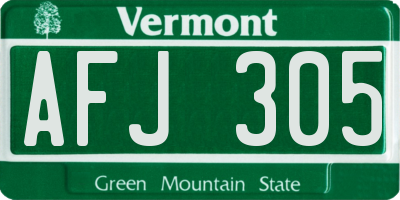 VT license plate AFJ305