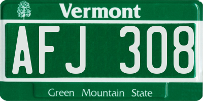 VT license plate AFJ308