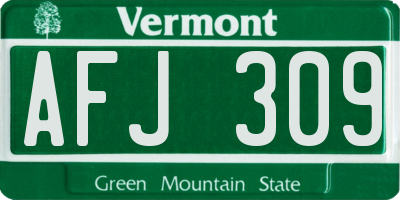 VT license plate AFJ309