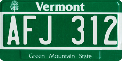 VT license plate AFJ312