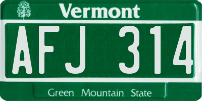VT license plate AFJ314
