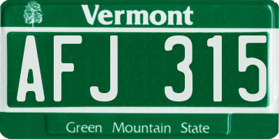 VT license plate AFJ315