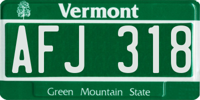VT license plate AFJ318