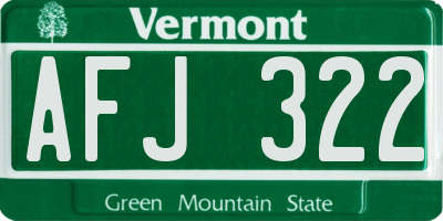 VT license plate AFJ322