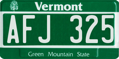 VT license plate AFJ325