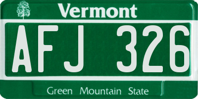 VT license plate AFJ326