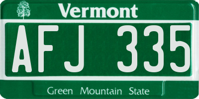 VT license plate AFJ335